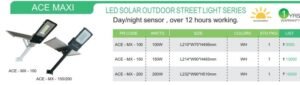 LED SOLAR OUTDOOR STREET LIGHT SERIES DETAILS